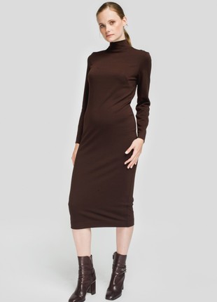 Chocolate sheath maternity-friendly midi dress2 photo