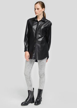 Black eco-leather maternity-friendly shirt2 photo