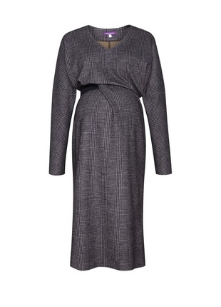 Gray maternity-friendly leather belted wool blend dress3 photo