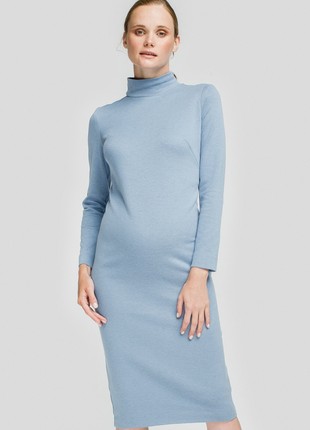Blue sheath maternity-friendly midi dress1 photo