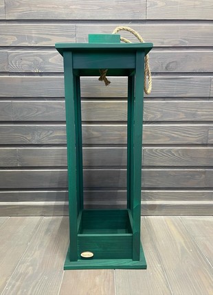 Candlestick wooden lantern 22x22x60 Green