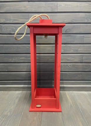 Candlestick wooden lantern 22x22x60 Red
