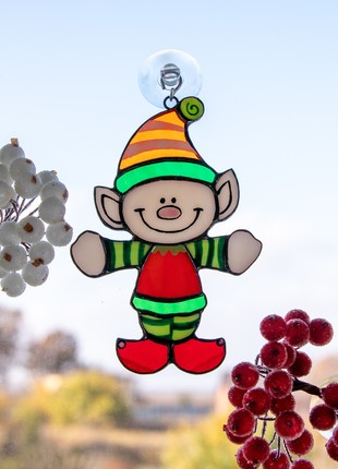 Christmas Elf stained glass suncatcher