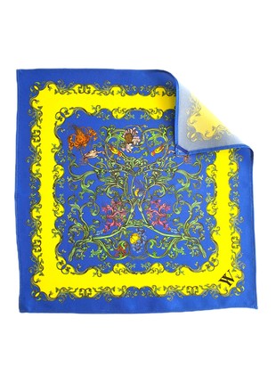 Silk scarf-transformer blue-yellow (28x28cm)