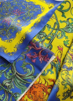 Silk scarf-transformer blue-yellow (28x28cm)10 photo