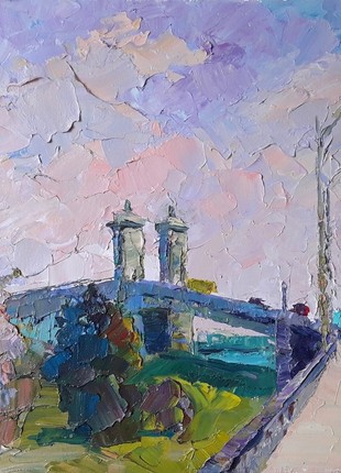 Oil painting Bridge across the Dnieper Serdyuk Boris Petrovich nSerb185