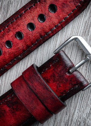 Leather Watch / Apple Watch Strap Red3 photo