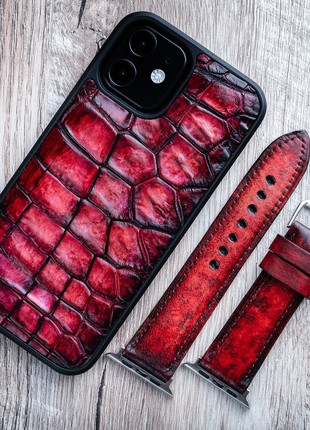 Leather Watch / Apple Watch Strap Red5 photo