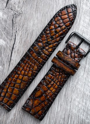 Crocodile Leather Watch / Apple Watch Strap Croco Gold1 photo