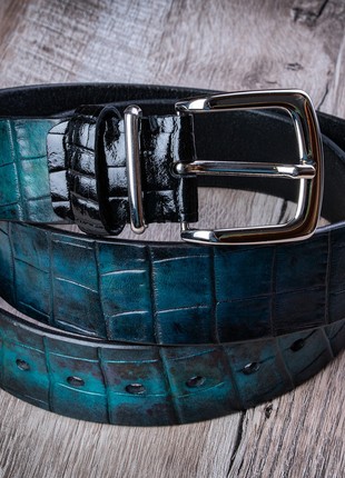 Gradient Croco Calf leather Belt | Black-green