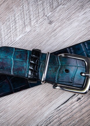 Gradient Croco Calf leather Belt | Black-green3 photo
