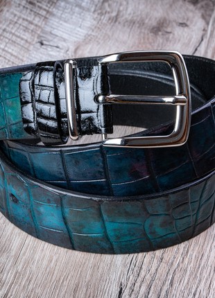 Gradient Croco Calf leather Belt | Black-green4 photo