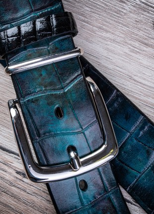 Gradient Croco Calf leather Belt | Black-green2 photo