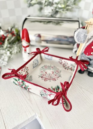 Christmas basket for sweets and cookies . Tapestry bread basket.