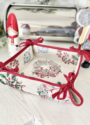 Christmas basket for sweets and cookies . Tapestry bread basket.3 photo
