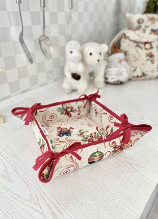 Christmas basket for sweets and cookies . Tapestry bread basket.1 photo