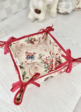 Christmas basket for sweets and cookies . Tapestry bread basket.2 photo