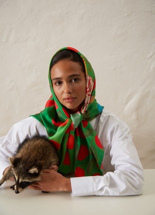 Silk scarf “In the cherry garden” 65*65cm3 photo