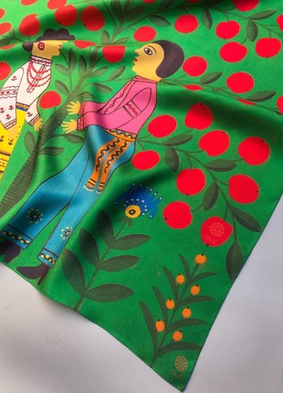 Silk scarf “In the cherry garden” 65*65cm4 photo