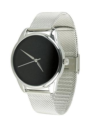 Ziz clock minimalism black on a metal bracelet (silver)1 photo