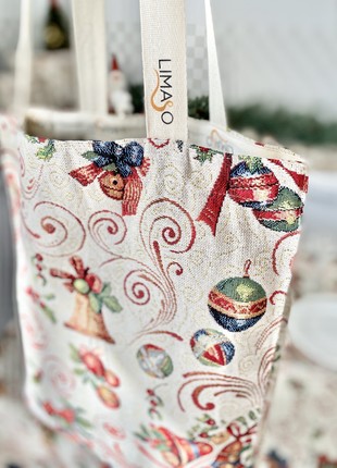 Christmas tapestry time shopping bag. Winter ornaments shoulder bag.3 photo