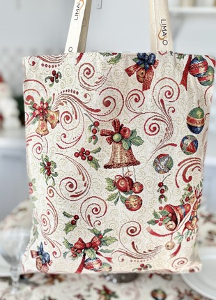 Christmas tapestry time shopping bag. Winter ornaments shoulder bag.4 photo