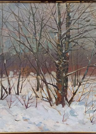 Oil painting Winter forest landscape Peter Tovpev nDobr208