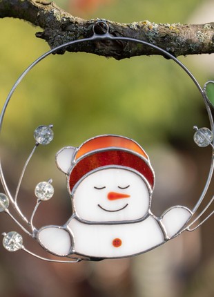 Snowman stained glass window hangings2 photo