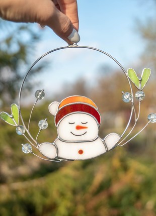 Snowman stained glass window hangings4 photo