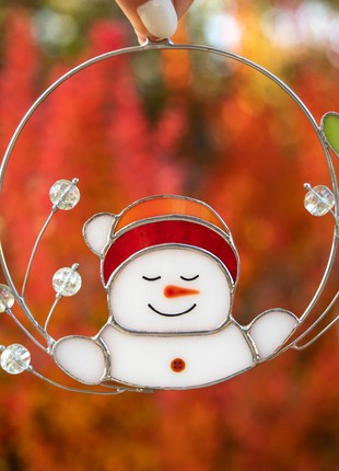 Snowman stained glass window hangings