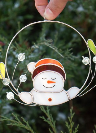 Snowman stained glass window hangings5 photo