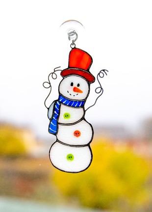 Snowman stained glass Christmas suncatcher