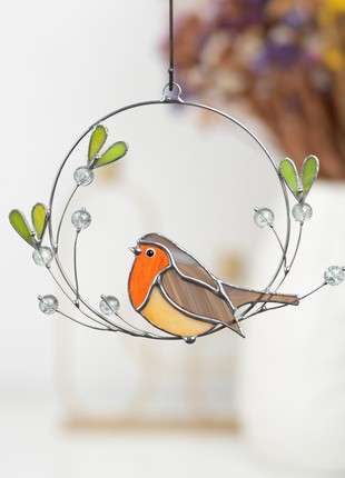Robin stained glass window hangings