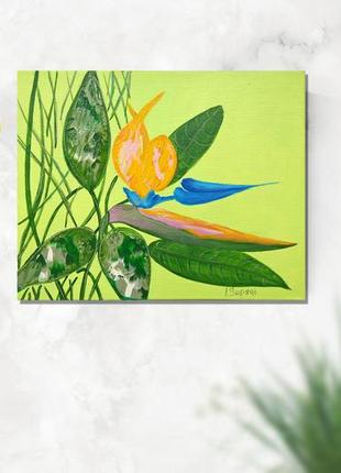 Strelitzia reginae plant painting plant painting abstract brush strokes on canvas1 photo