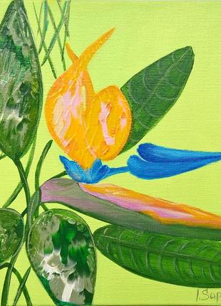 Strelitzia reginae plant painting plant painting abstract brush strokes on canvas2 photo