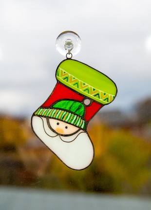 Christmas green stocking stained glass window hangings