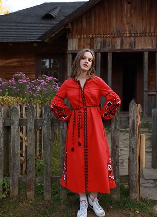 Women's embroidered dress Khrystyna red1 photo