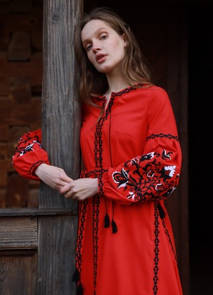 Women's embroidered dress Khrystyna red2 photo
