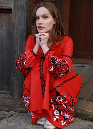 Women's embroidered dress Khrystyna red3 photo
