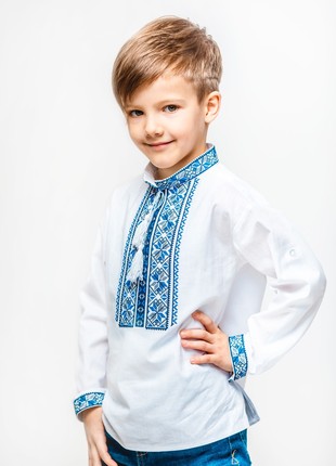 White embroidered shirt Kyyanyn blue with grey embroidery Piccolo2 photo