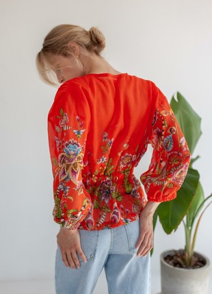 Red blouse with floral print6 photo