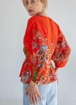 Red blouse with floral print3 photo