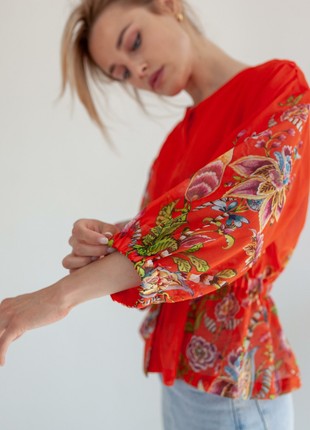 Red blouse with floral print