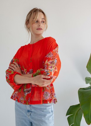 Red blouse with floral print2 photo