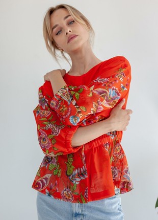 Red blouse with floral print5 photo