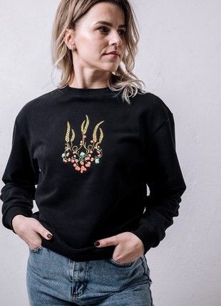 Women's sweatshirt with embroidery "Ukrainian tryzub Kalina" black3 photo