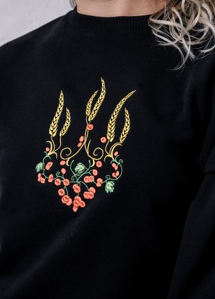 Women's sweatshirt with embroidery "Ukrainian coat of arms Red Kalyna" black2 photo