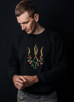 Men's sweatshirt with embroidery "Ukrainian tryzub red Kalina" black3 photo