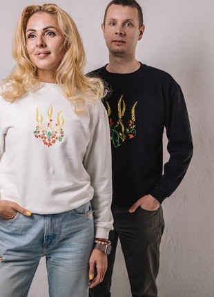 Men's sweatshirt with embroidery "Ukrainian tryzub red Kalina" white7 photo