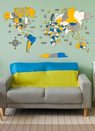 Wooden World Map M size 47" x 24" ( 120 * 62 cm) - color (Brave) 3D Art Large Wall Decor - Wall Art For Home & Kitchen or Office